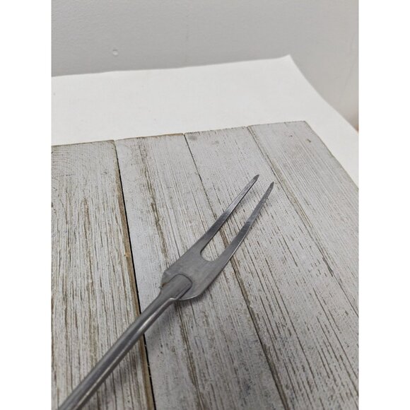 Vintage EKCO Eterna Meat Utility Fork Tan Wood Handle 12 1/2" Stainless Steel - Picture 2 of 7